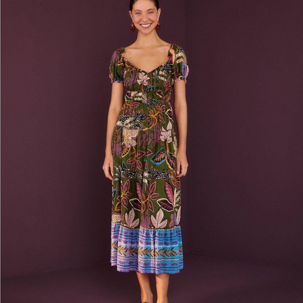 Farm Rio Green Wild Jungle Corset Midi Dress – Size M